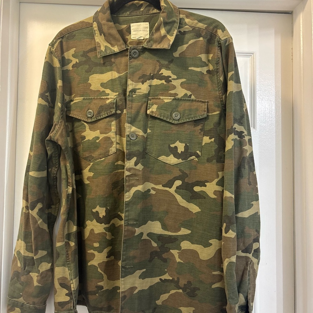 American Eagle Outfitters Green and Brown Lightweight Shirt Jacket